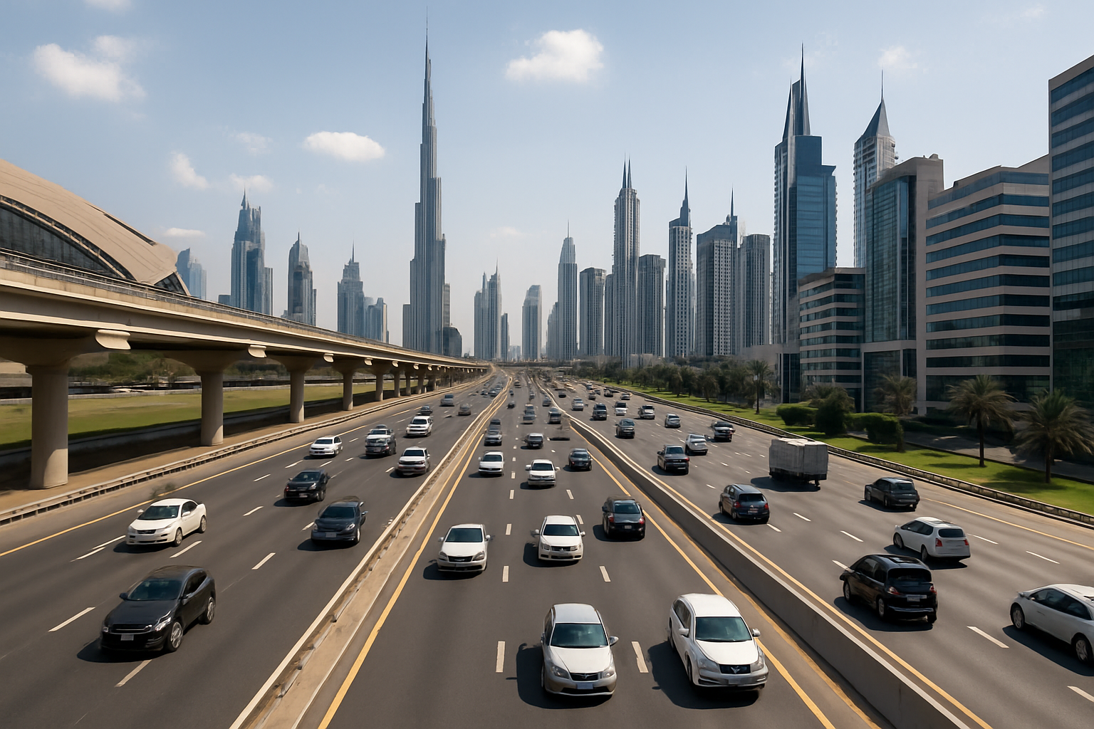 Dubai highway with efficient traffic flow