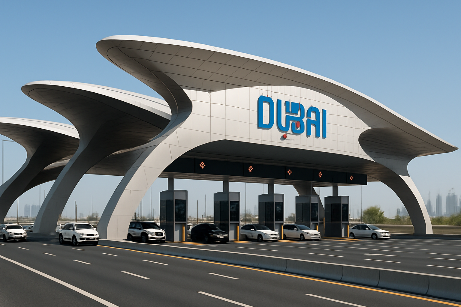 Modern toll gate on Dubai highway